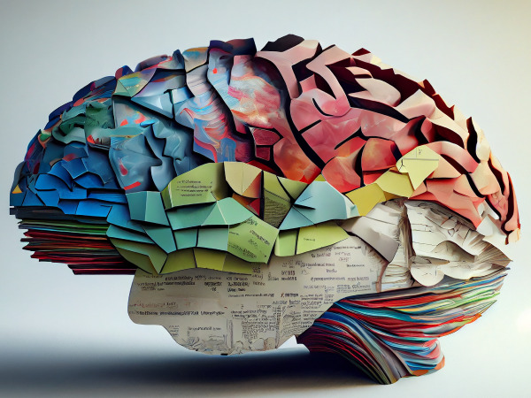 Imagen de un cerebro hecho de notitas de papel